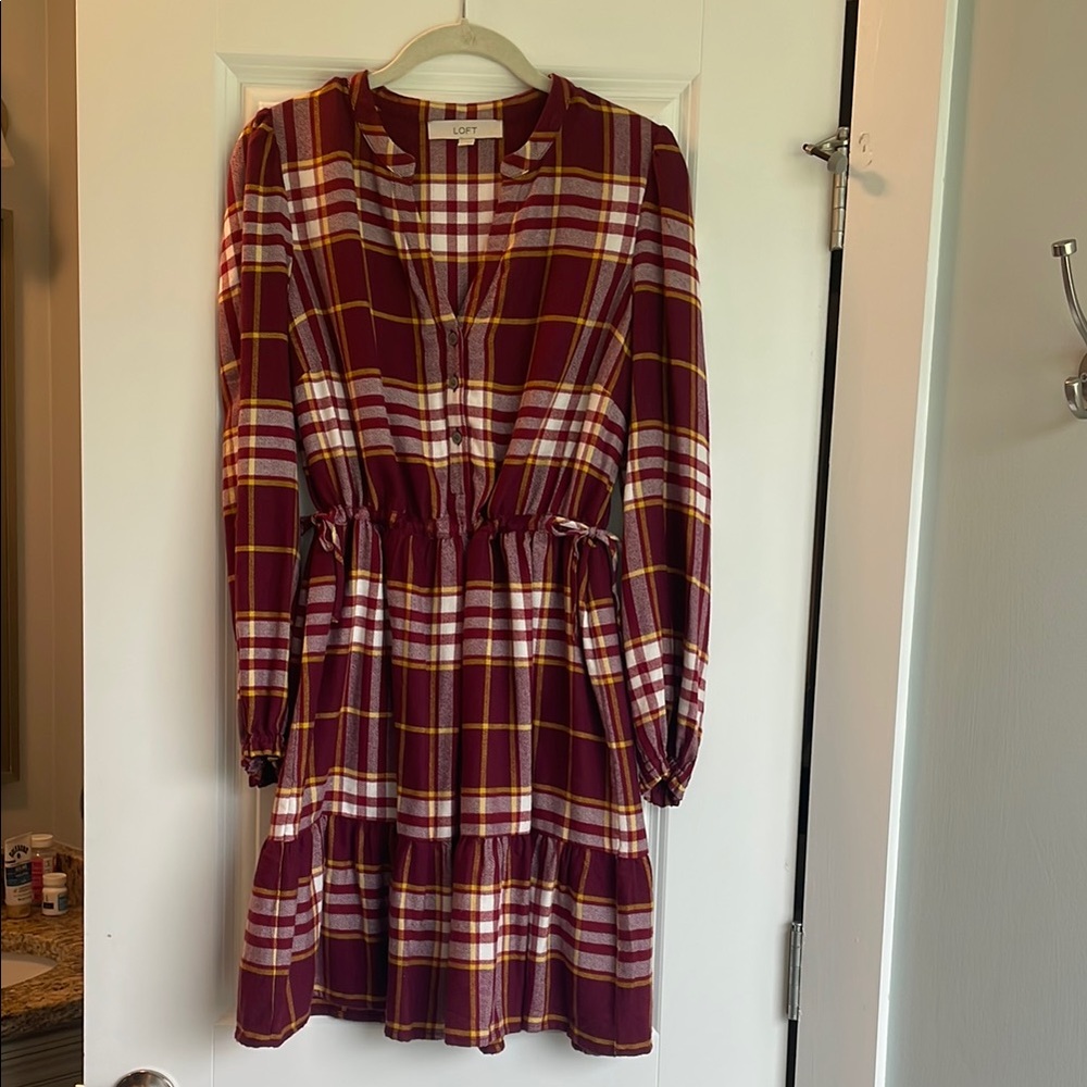 LOFT Red and White Bishop Sleeve Sundress